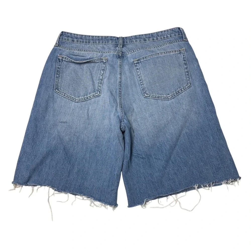 L'AGENCE Bellflower Mid Rise Long Denim Shorts River Blue Raw Hem Womens 30x9